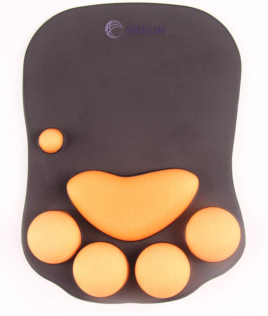 Mouse Pad with Wrist Support Cat Paw Soft Silicone Wrist Rests Wrist Cushion Computer Mouse Pad Mat Desk Decor (Black+Yellow Paw)