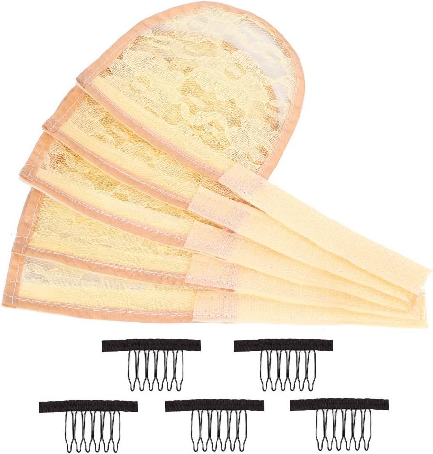 5Pcs Lace Ponytail Base with Combs - Large Hair Net & Magic Buckle - Beige