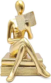 Est?tua Figura Pensador Estudando Enfeite Decorativo Casa Estatueta Reflex?o Mesa Escrit?rio Decora??o Luxo (M?o no Colo Dourado)