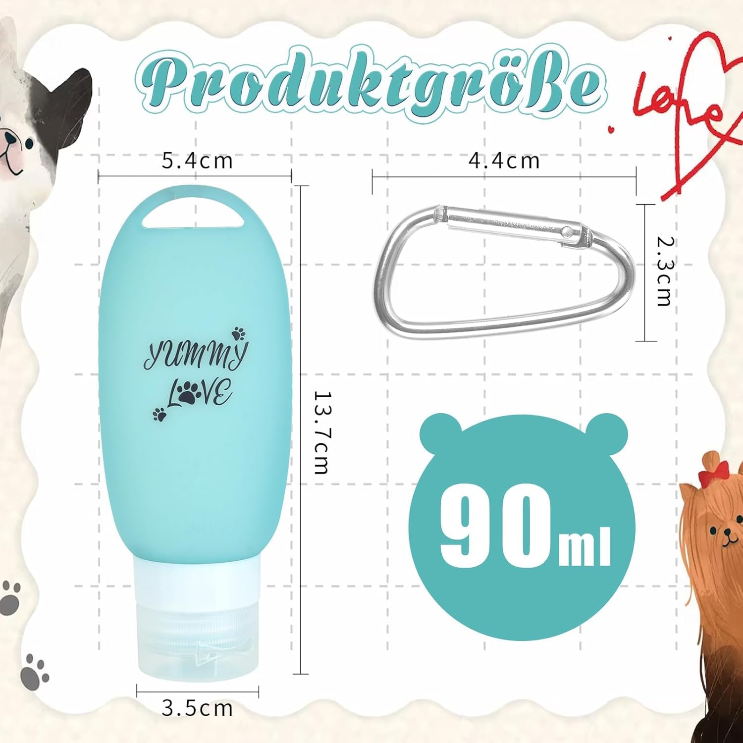 BEIMEIII Tubki na karmę dla psów, 90 ml, tubki do napełniania dla psów z karabińczykiem, butelki do napełniania na mokrą karmę, akcesoria, silikonowe, do treningu psów, zielone
