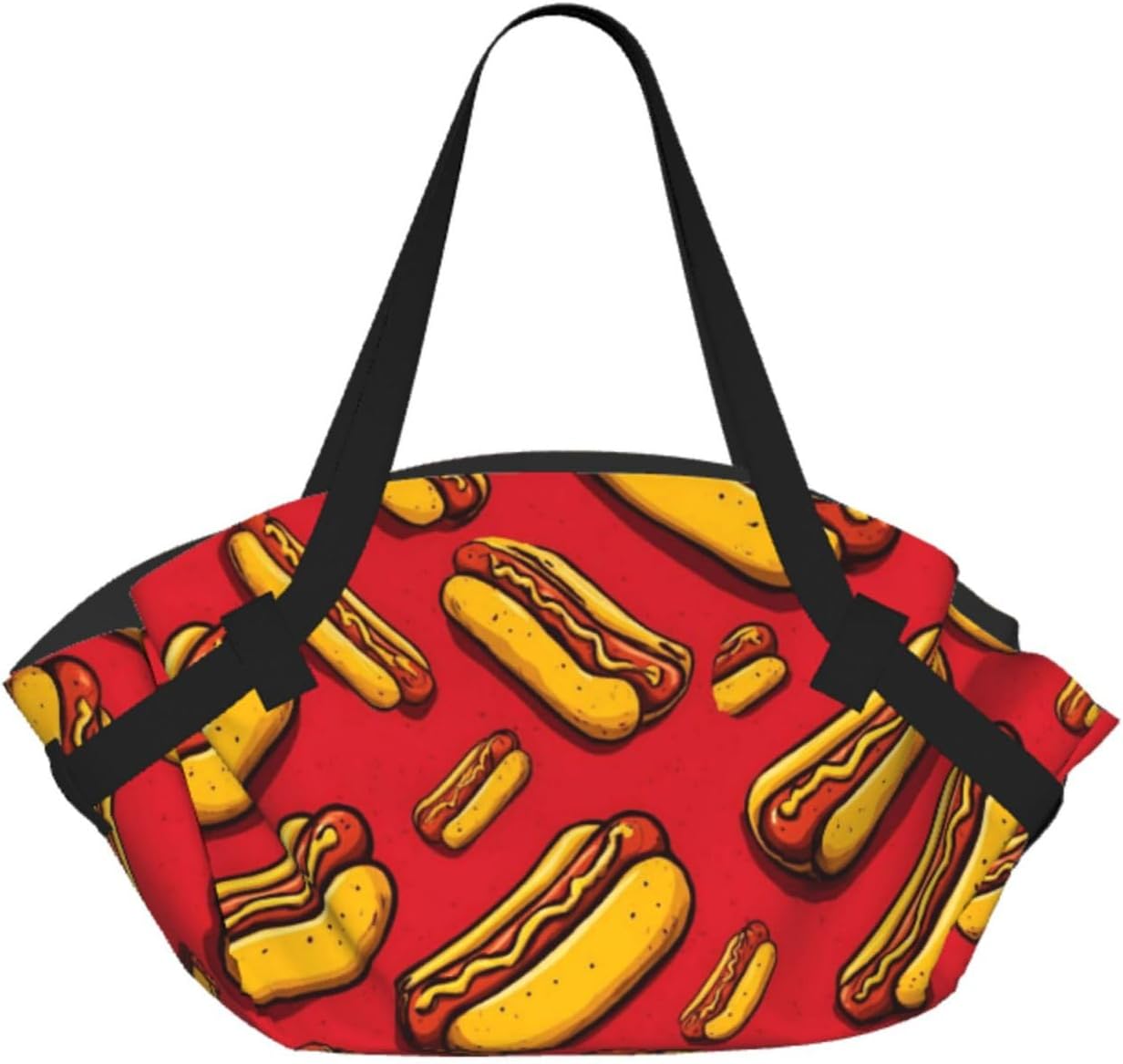 A Big Hot Dog Pattern Foldable Camping Tote Bag Picnic Blanket Bag Portable Beach Mat Tote Waterproof Outdoor Picnic Mat Carry Bag