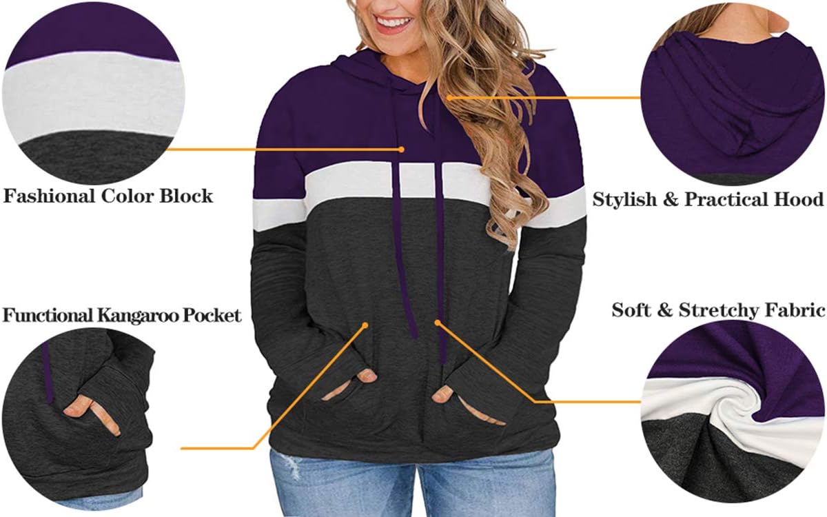 VISLILY Women-Plus-Size-Hoodies-Sweatshirts Color Block Tops with Pockets XL-4XL - Image 3