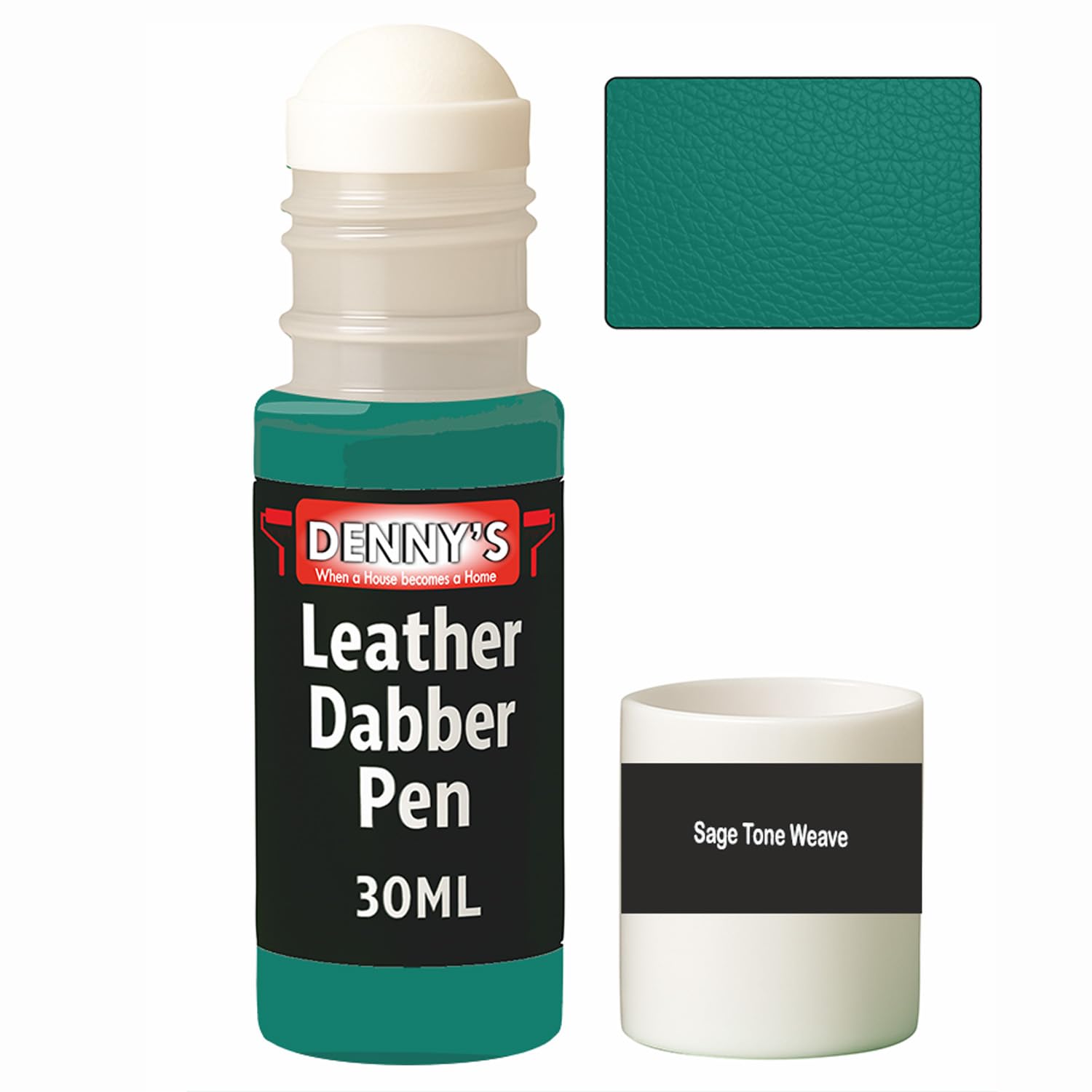 SCOOBYS PAINTS BACK IN THE MIX Leather Dabber Pen, 30ml, Leather Recolouring Paint Dye Balm Sofas, Repair Faded & Scratched Upholstery Car Seats, Shoes and Clothing, Green Shades (Sage Tone Weave)
