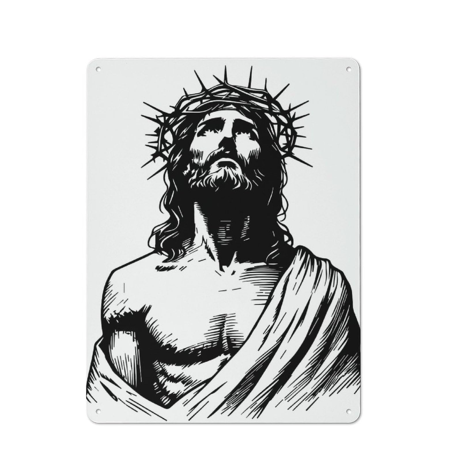 Junmoney Jesus Christ With Crown Of Thorns Retro Printed Metal Sign 40X30cm For Living Room Wall, For Home Interiors, Feature Walls And Decorative Displays