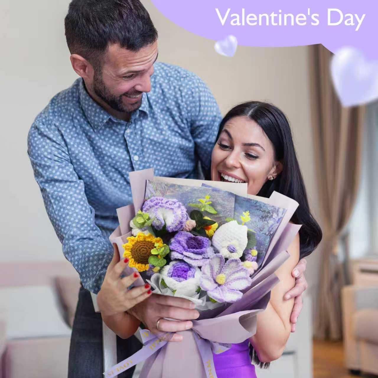 Large Crochet Flowers Bouquet – Handmade Knitted Tulips, Carnations, Sunflowers, Roses – Gift for Women for Valentine's Day, Anniversary, Birthday, Mother's Day, Wedding or Home Decor (Purple, 15.75″) - Image 4