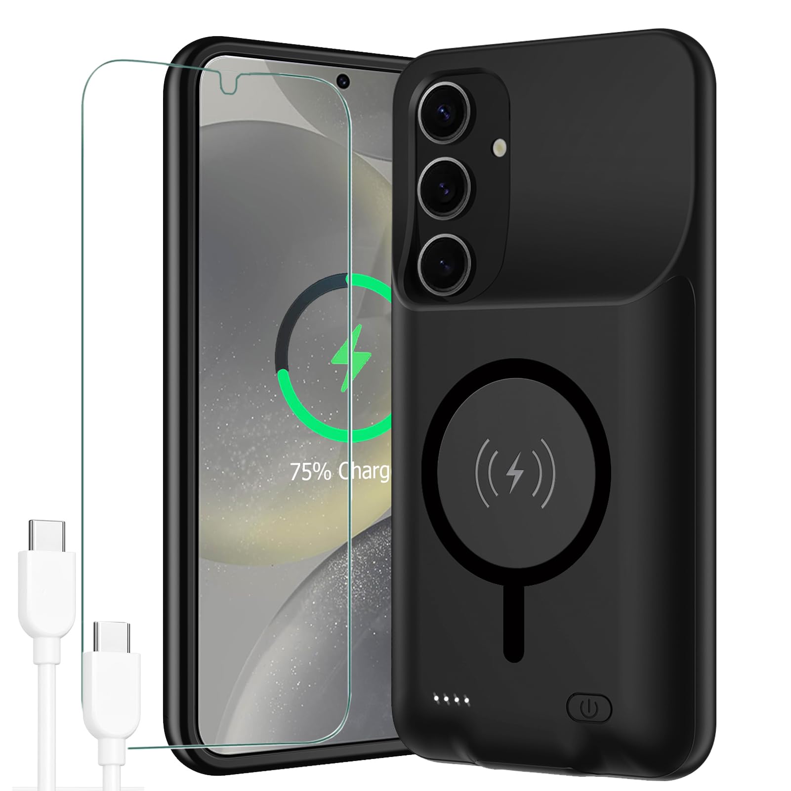 Battery Case for Galaxy S24 Plus, 2024 Newest 12000mAh Portable Protective Wireless Charging Case Compatible with Galaxy S24 Plus 5G (6.7 inch) Rechargeable Extended Battery Pack Charger Case (Black)