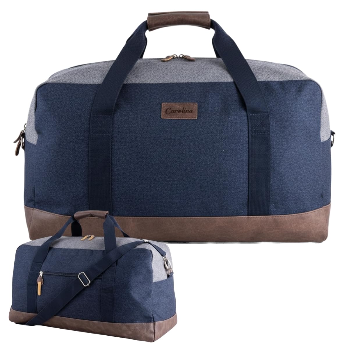 DEREGALOOS Bolsa de Viaje Personalizada con Nombre. Bolsa de Deporte de 47,5L en Algodón con Detalles Marrones. Ideal para Escapadas, Gimnasio (Azul - Inicial y Nombre) — view 8