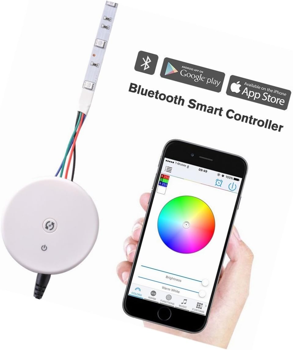 Sunix® UFO Bluetooth RGB/RGBW LED Strip Light Controller,DC 12-24V Mini Controller with Remote Function for iOS or Android Smartphones (Not Included LED Strip)