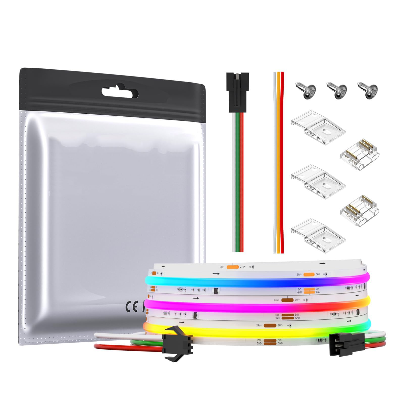 RGB Color LED Strip, FCOB WS2811 IC RGB Chip, Flexible High Density Uniform Light Chasing Color LED Strip, DC24V 630LED/m 10mm Width Dream Color for Bedroom Kitchen Home (No Adapter or Controller)