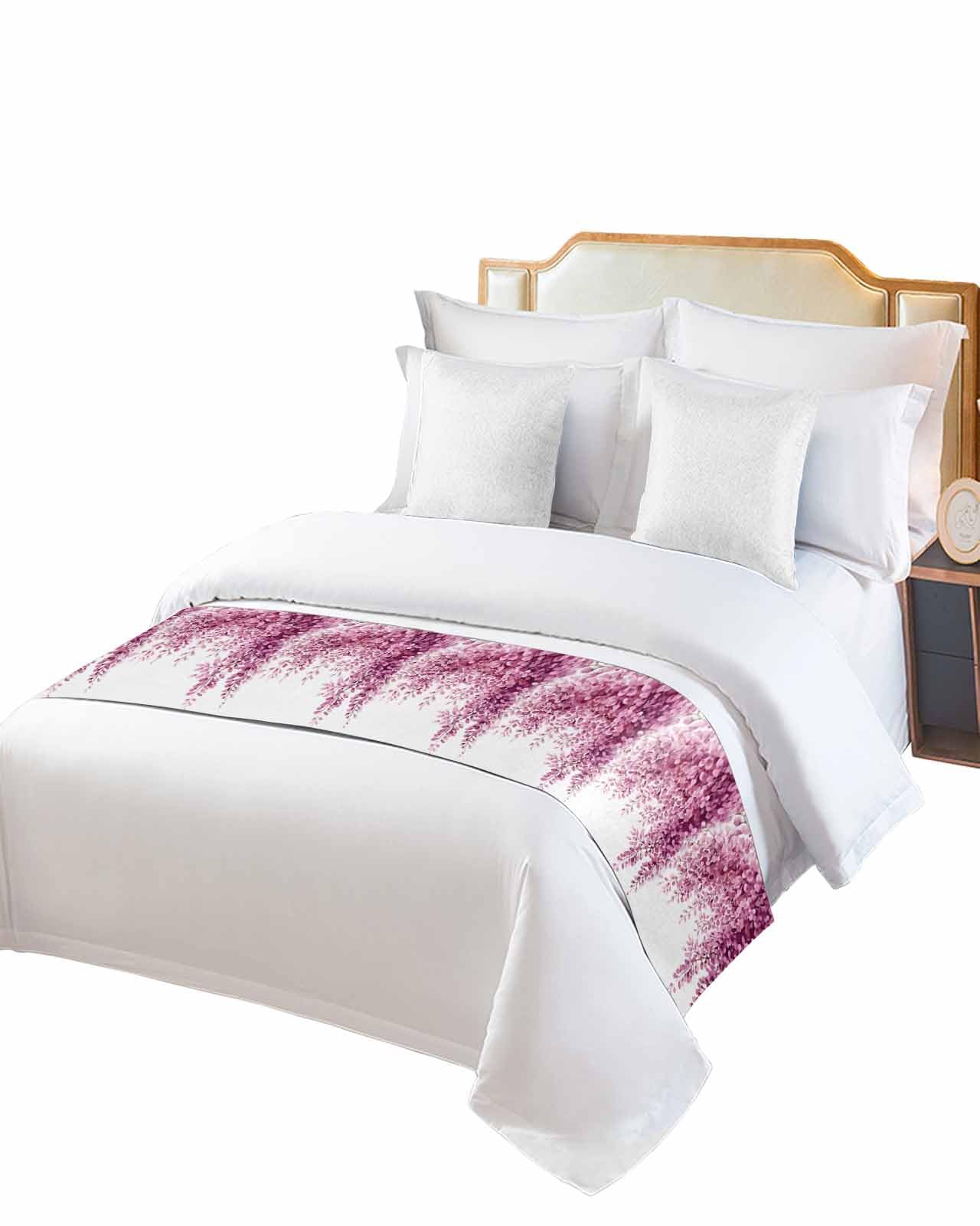 Pink Eucalyptus Bed Runner for King Size, Watercolor Spring Plant Leaves Branch Bedspread Protector Slipcover Bed Scarf for Foot Runners & Scarves for Bedroom Hotel Wedding Room 102x20 Inches