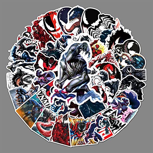 LYLSDSB Pegatinas Venom 50 unidades de vinilo superhéroe graffiti pegatinas para ordenador portátil niños coche moto moto monopatín ordenador Bumper equipaje impermeable pegatinas para niños adultos Cover