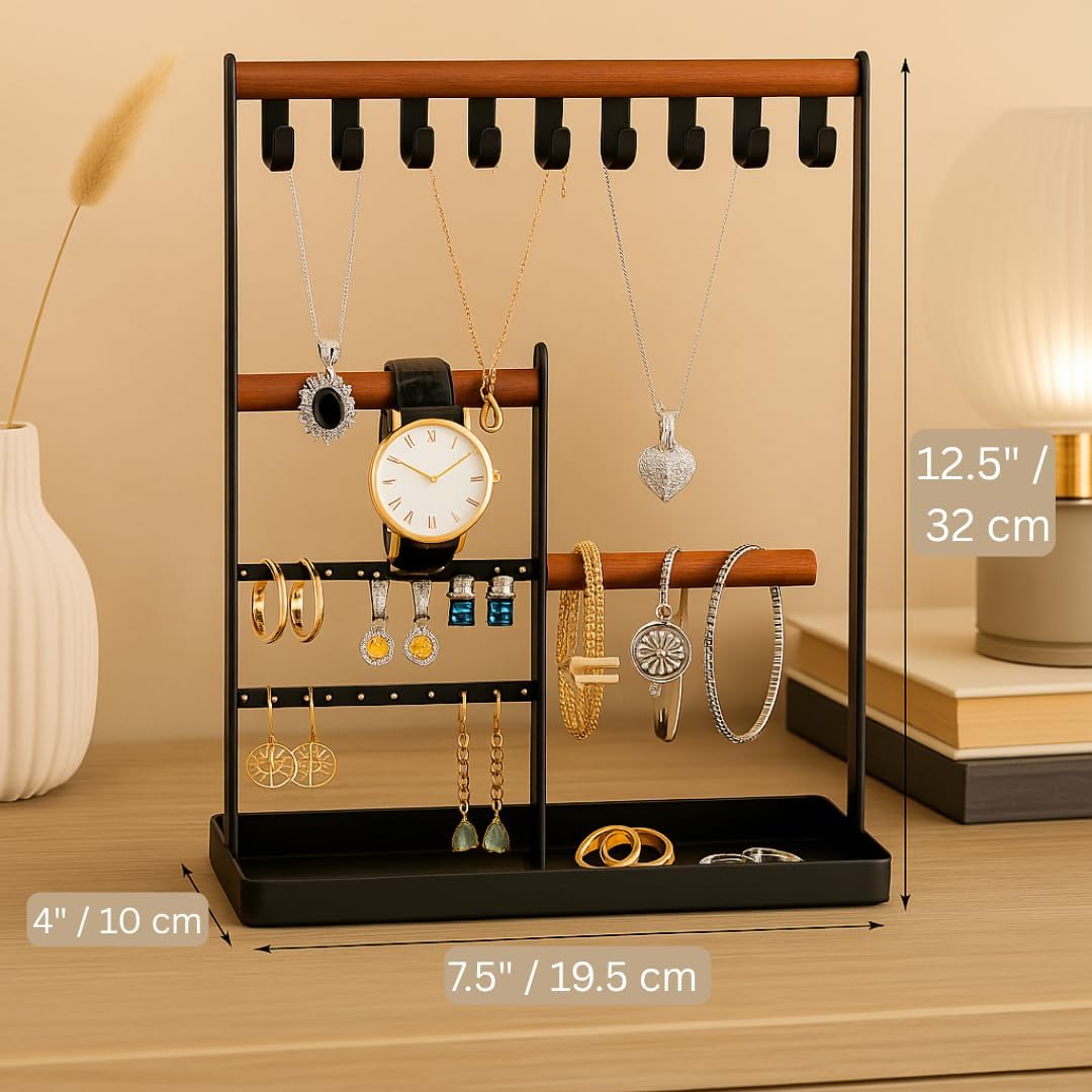Prestige & Fancy Jewelry Organizer Stand, Jewelry Holder For all Jewelry, Necklace Organizer, Earring Holder organizer, Ring Tray, Jewelry Display Stand Rack, bedroom dresser decor, (Black)