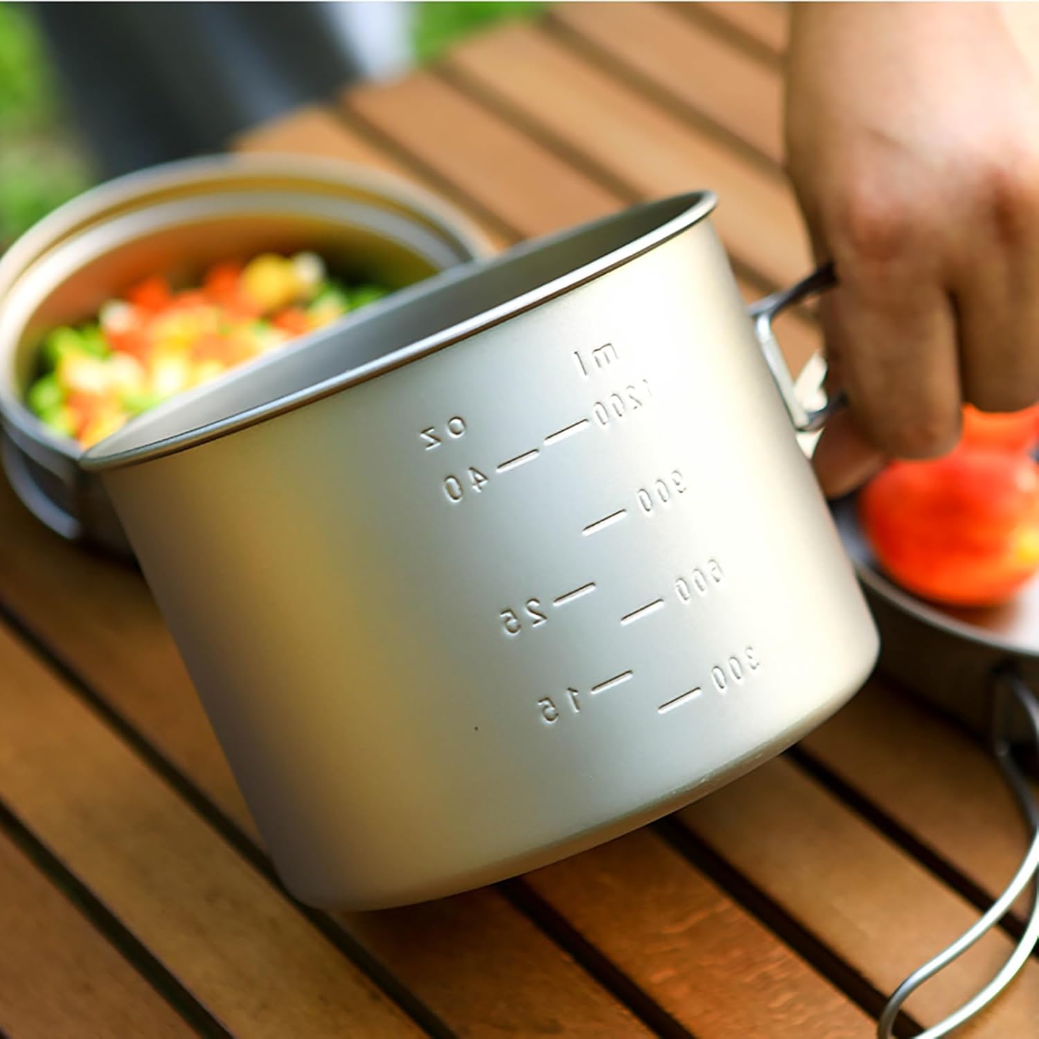 FAIRE Titanium Camping Cookware, Ultralight Camping Pot with Folding Handle and Lid, Camping Pan for Hiking, Traveling, and Picnic