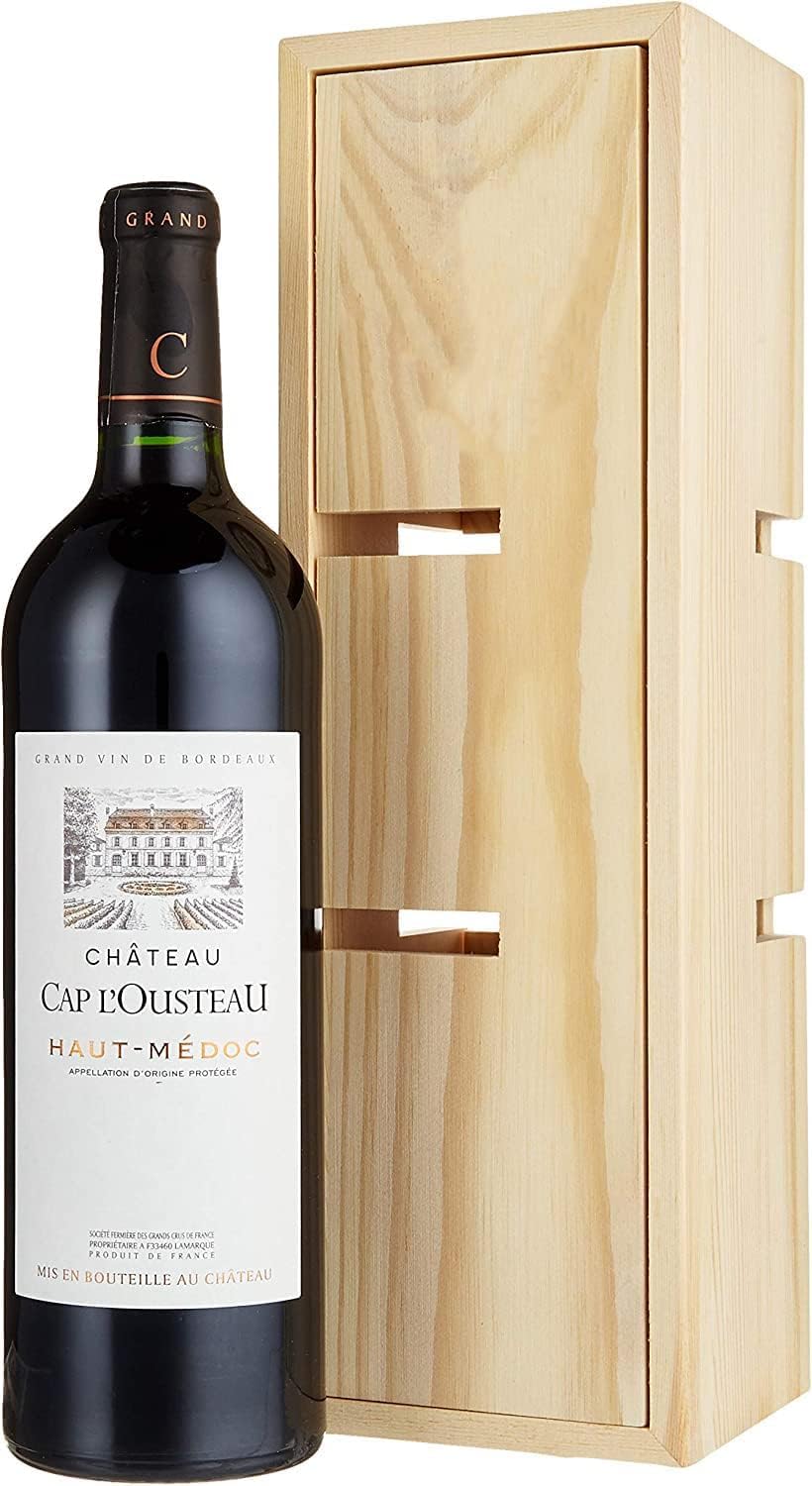 La Grande Vinothèque - Château Cap L'Ousteau Wein Geschenk - Holzkiste verwandelbar zu einem Weinregal, Rotwein aus Frankreich, 1 Flasche + Holzkiste (1 x 0.75 l) (Packung mit 6)