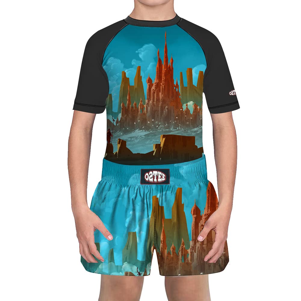 O2TEE Unisex Youth Kids Rash Guard Shorts Sets for Boys Girls Boxing Daily Multi-Sport