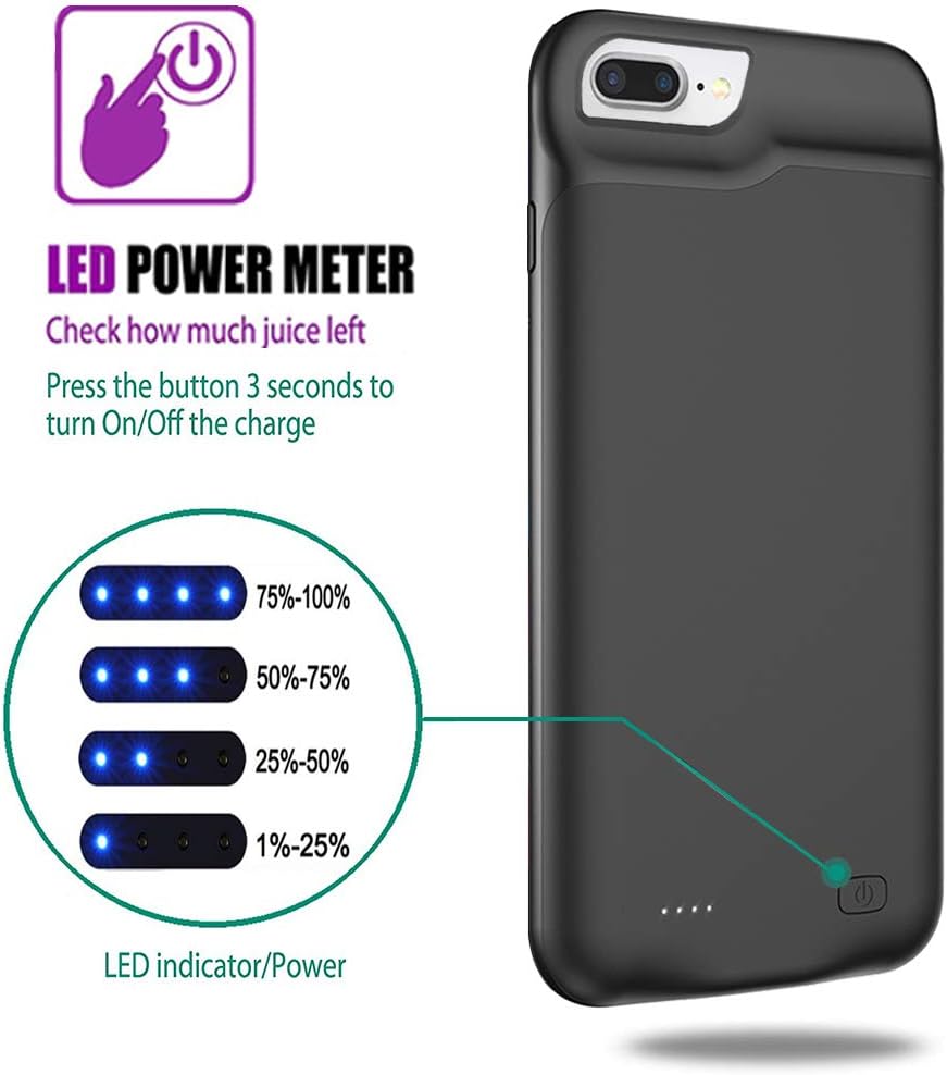 Battery Case for iPhone 8 Plus/7 Plus/6 Plus/6s Plus, 6500mAh Portable Rechargeable Battery Pack Charging Case Made for iPhone 6s Plus/6 Plus/7 Plus/8 Plus (5.5 inch) External Charger Case-Black
