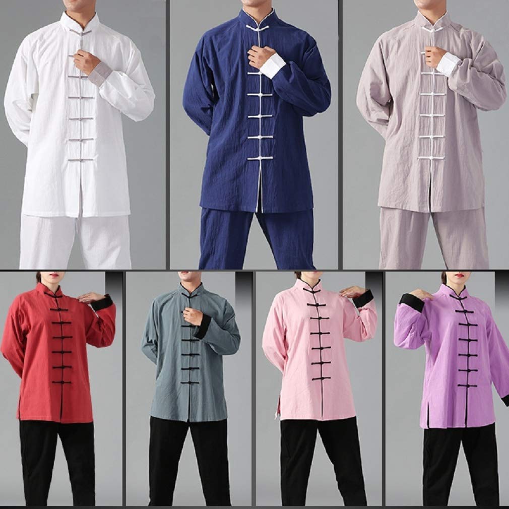 Coton et Lin Tenue de Tai Chi à Manches Longues Unisexe Vêtements D’Arts Martiaux Kung-fu Costume Ridé (Un Ensemble)