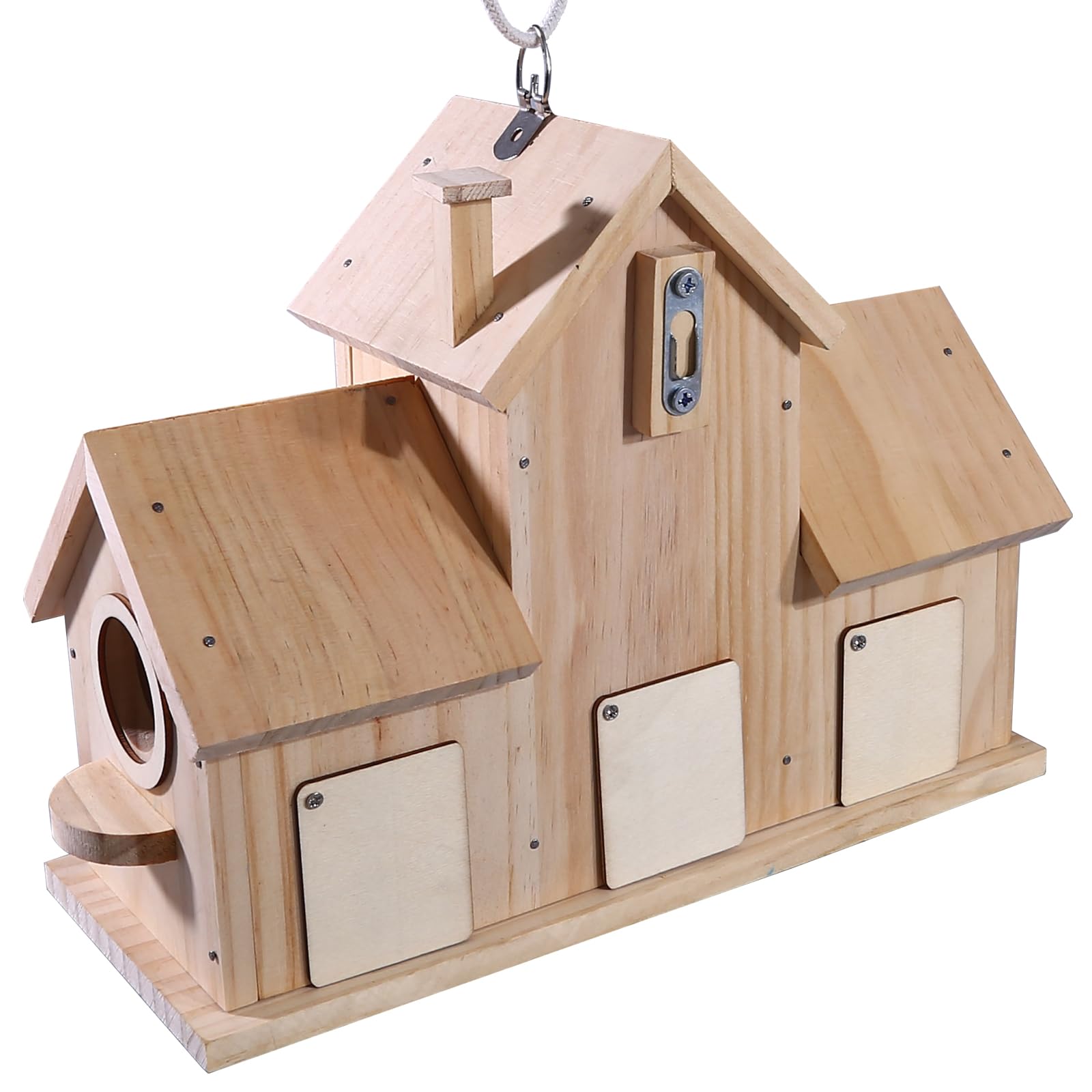 Dekoratives Vogelhaus aus Holz, natürliches Kiefernholz, Design mit doppeltem Eingang