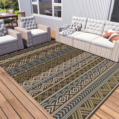 Tapis de salon 120X160cm bleu aux graphismes rétro et motifs géométriques - 2