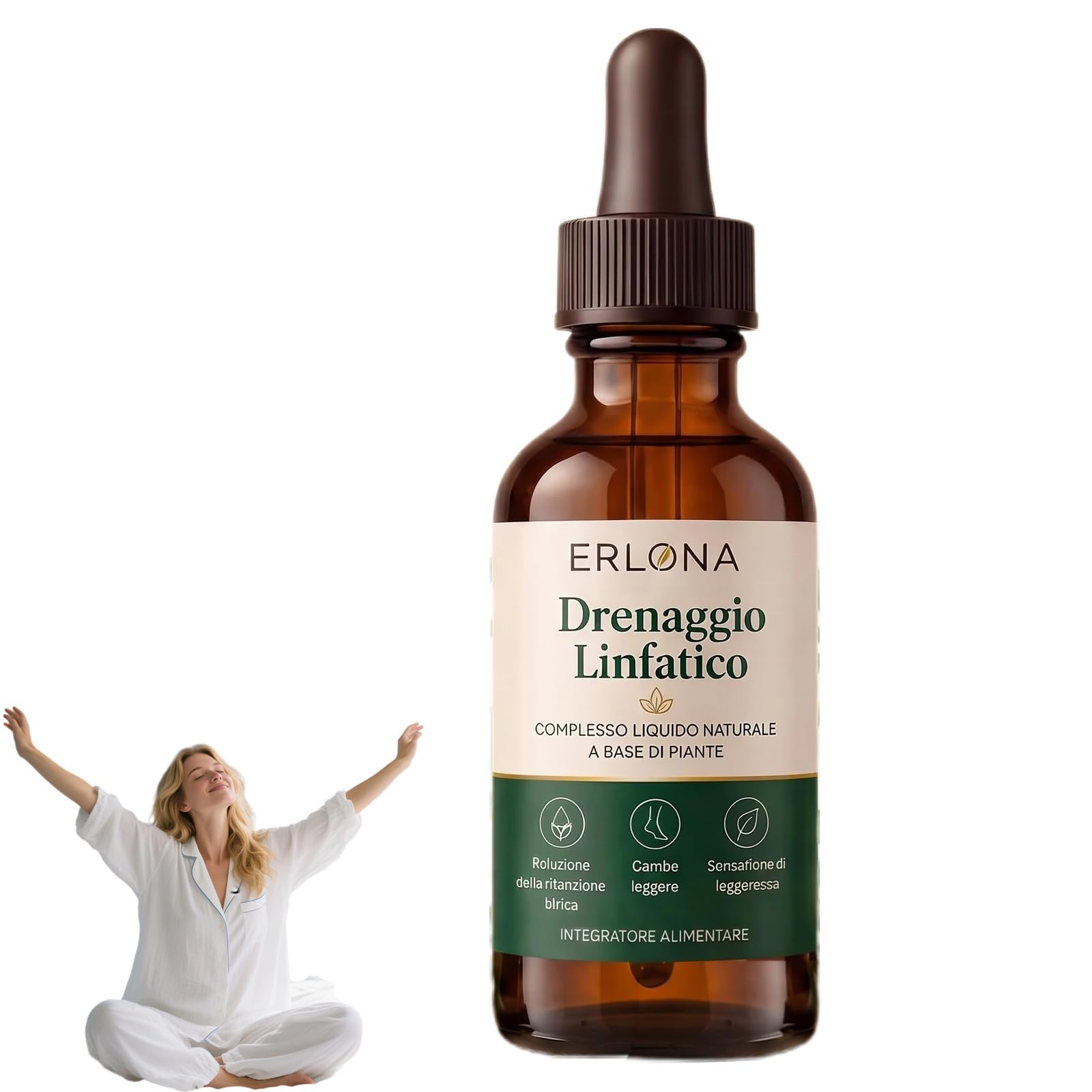 Erlona Drainage Lymphatique Goutte, Drainage Lymphatique Corps Complet Erlona, Mélanges à Base de Plantes Naturelles, pour Femmes et Hommes (1 Pièce)