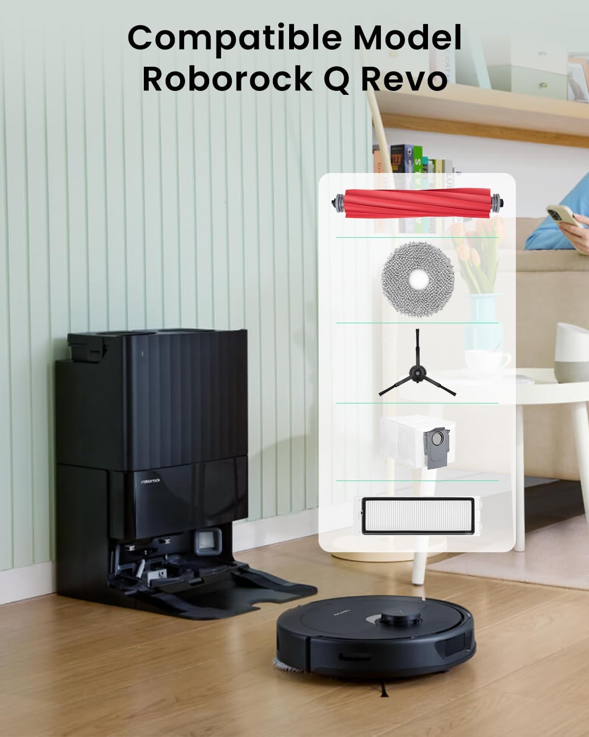 23 Pack Replacement Parts for Roborock Q Revo Robot Vacuum Accessories Kit with1 Main Brush,6 Mop Pads,6 Black Side Brushes,6 Dust Bags,2 Hepa Filter,1 Cleaning Tool,1 Screwdriver