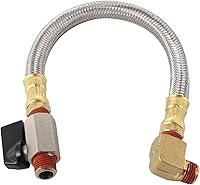 Vista 2 de Manguera de acero trenzada de 10 pulgadas NPT de 1/4 de pulgada, adaptador de latón de 1/4 a 3/8 pulgadas, válvula de drenaje y codo para compresor