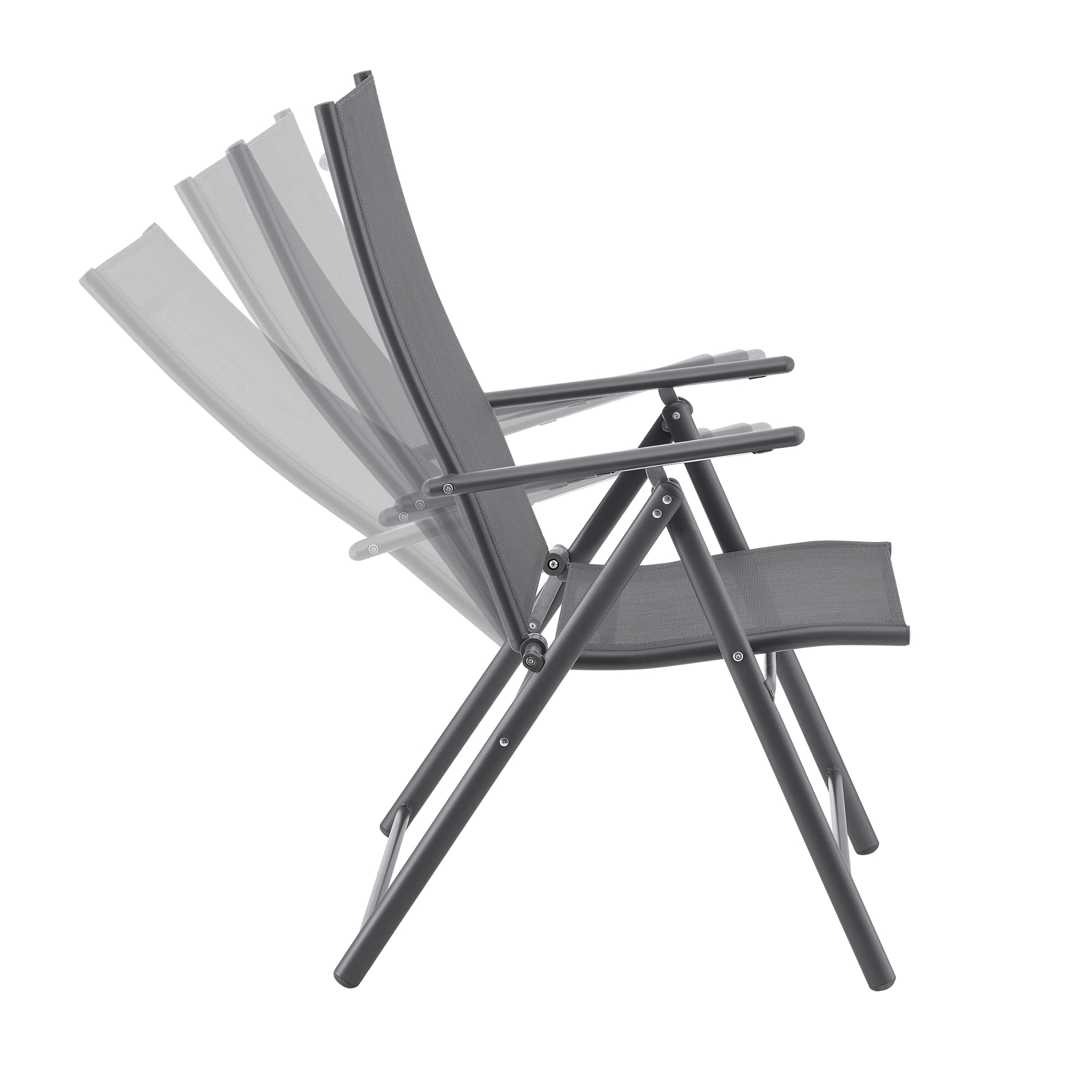 [en.casa] Lot de 2 Chaises de Jardin Fauteuil d'Extérieur Solide Design avec Accoudoirs et Dossier Inclinable Ensemble Résistant aux Intempéries Pliable Balcon Terasse Acier Polyester Gris Foncé