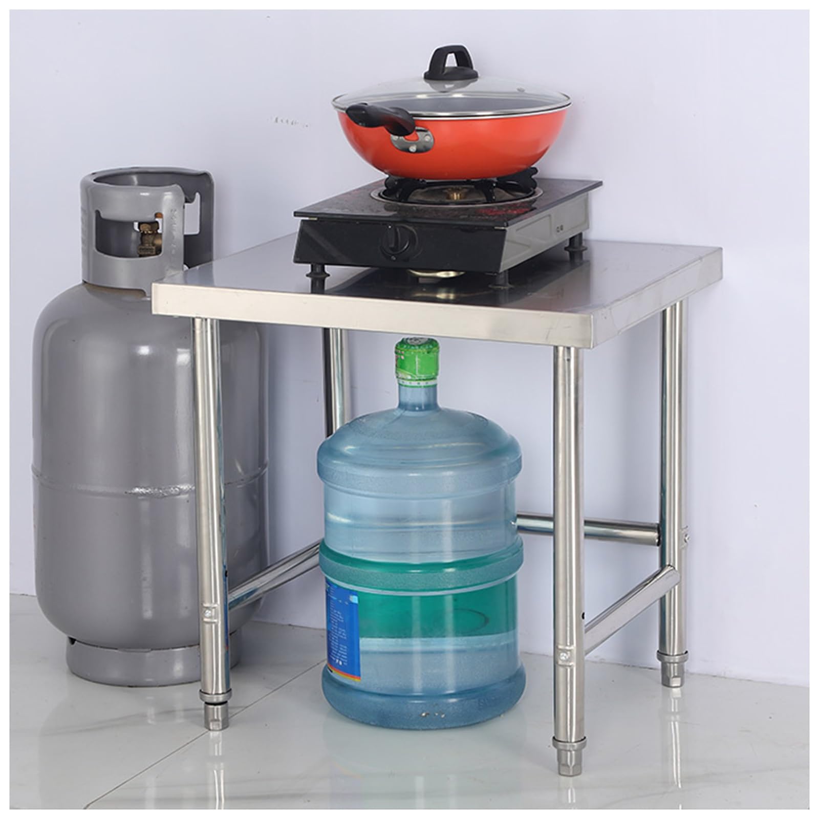 Mesa de trabajo comercial de acero inoxidable – Soporte multifuncional para utensilios de cocina, diseño triangular sólido, mesa de preparación estable para chefs profesionales y cocineros caseros
