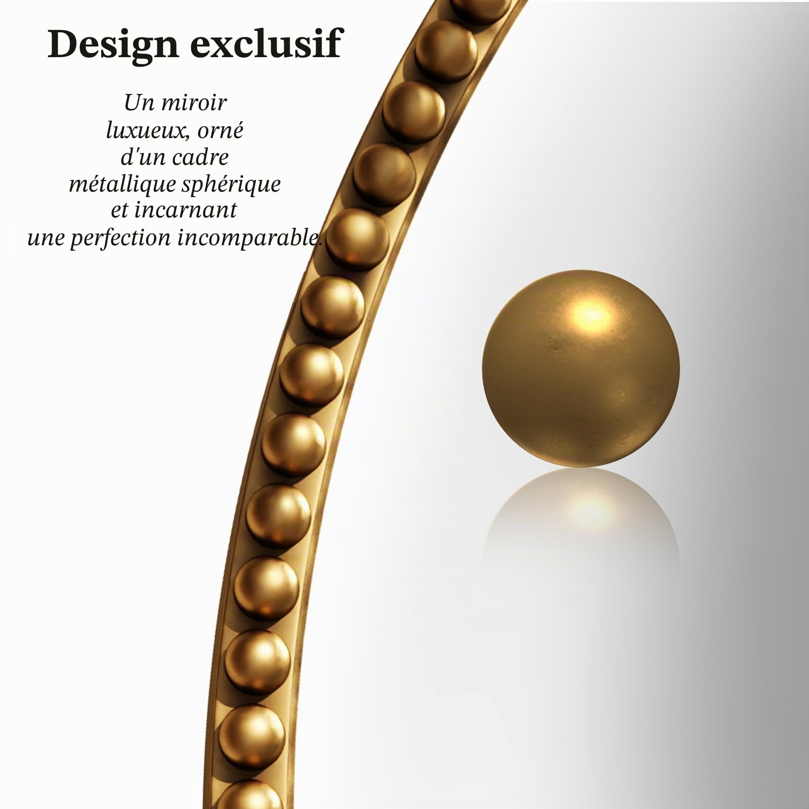 Koonmi Miroir mural rond 70 cm Petit cadre de perles en verre trempé Convient pour chambre à coucher, salle de bain, etc., Doré