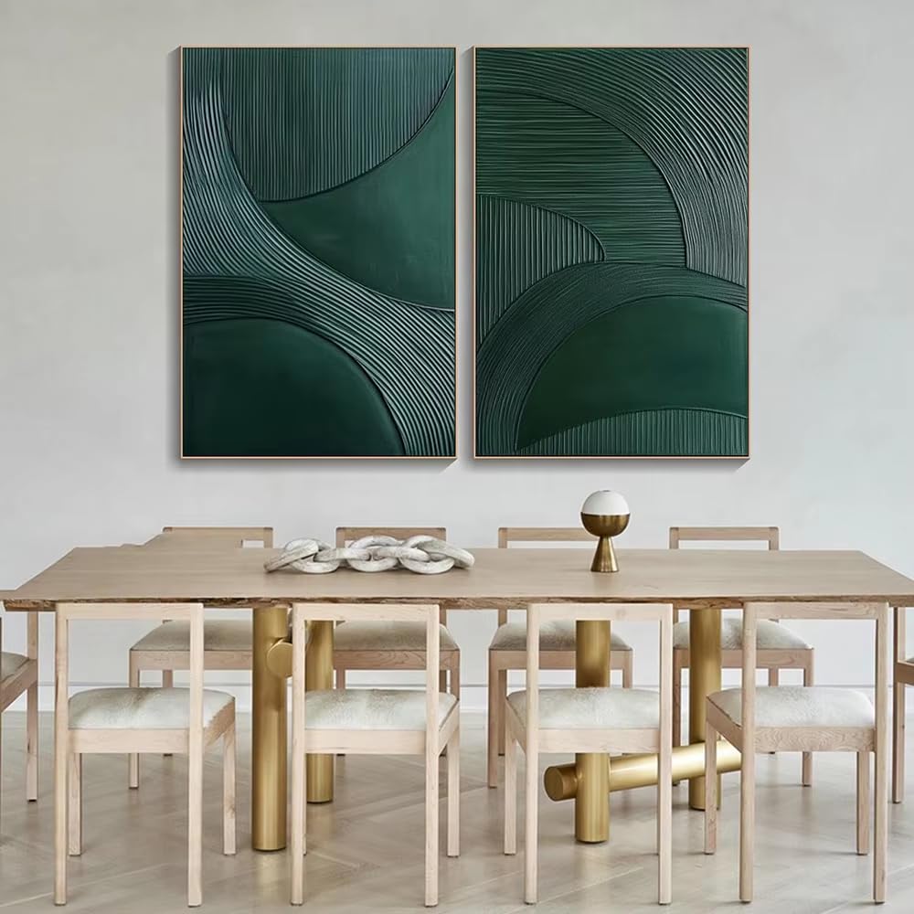 DFZEWKI Abstract Geometric Dark Green Minimalist Canvas Painting Modern Nordic Style Line Art Living Room Home Decor(60x80cm(24x31in) x2/No frame)