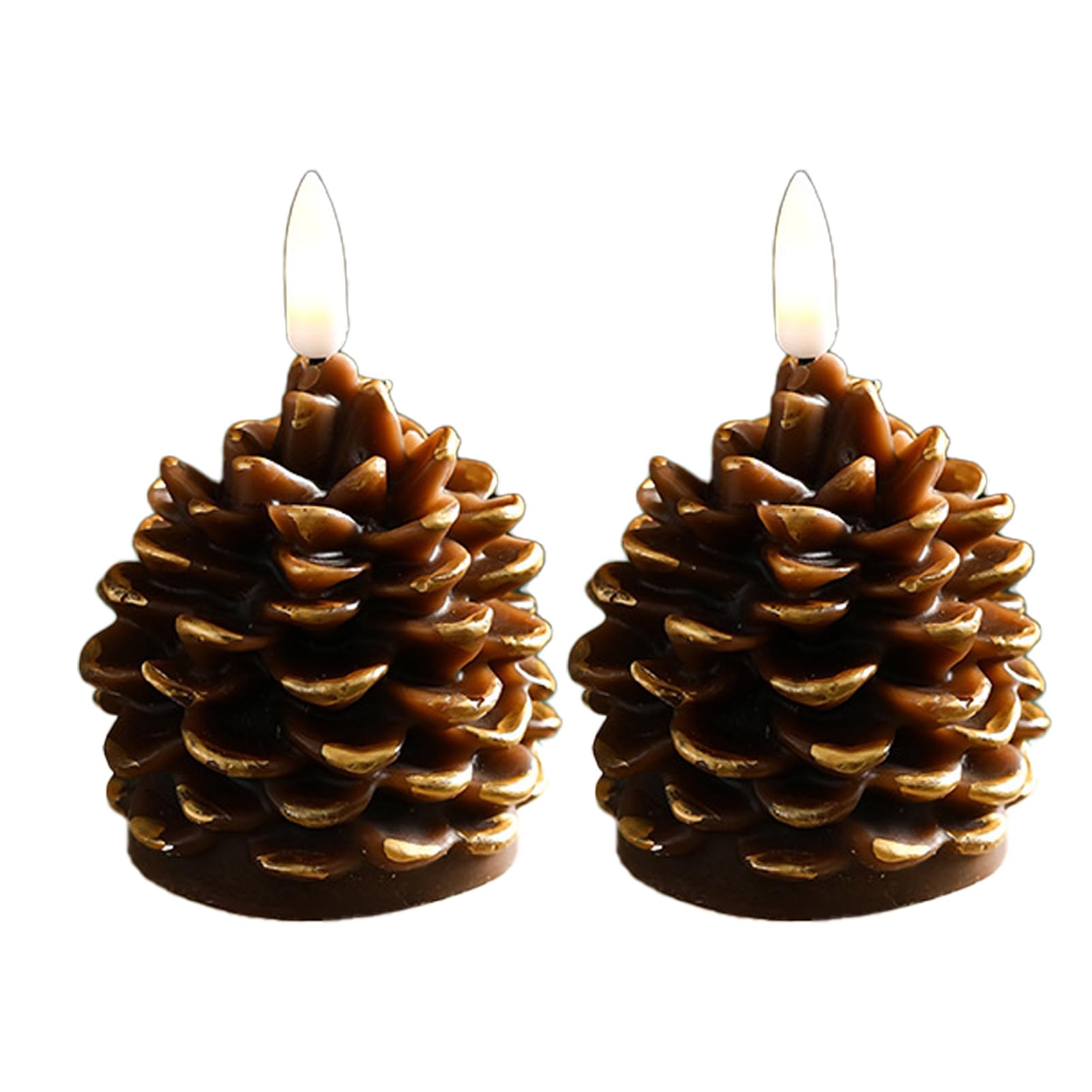 Zambuph Christmas Decoration LED Candles Realistic Flameless Pine Cone Ambiance Chemical Christmas Decoration Table, Brown Gold Border
