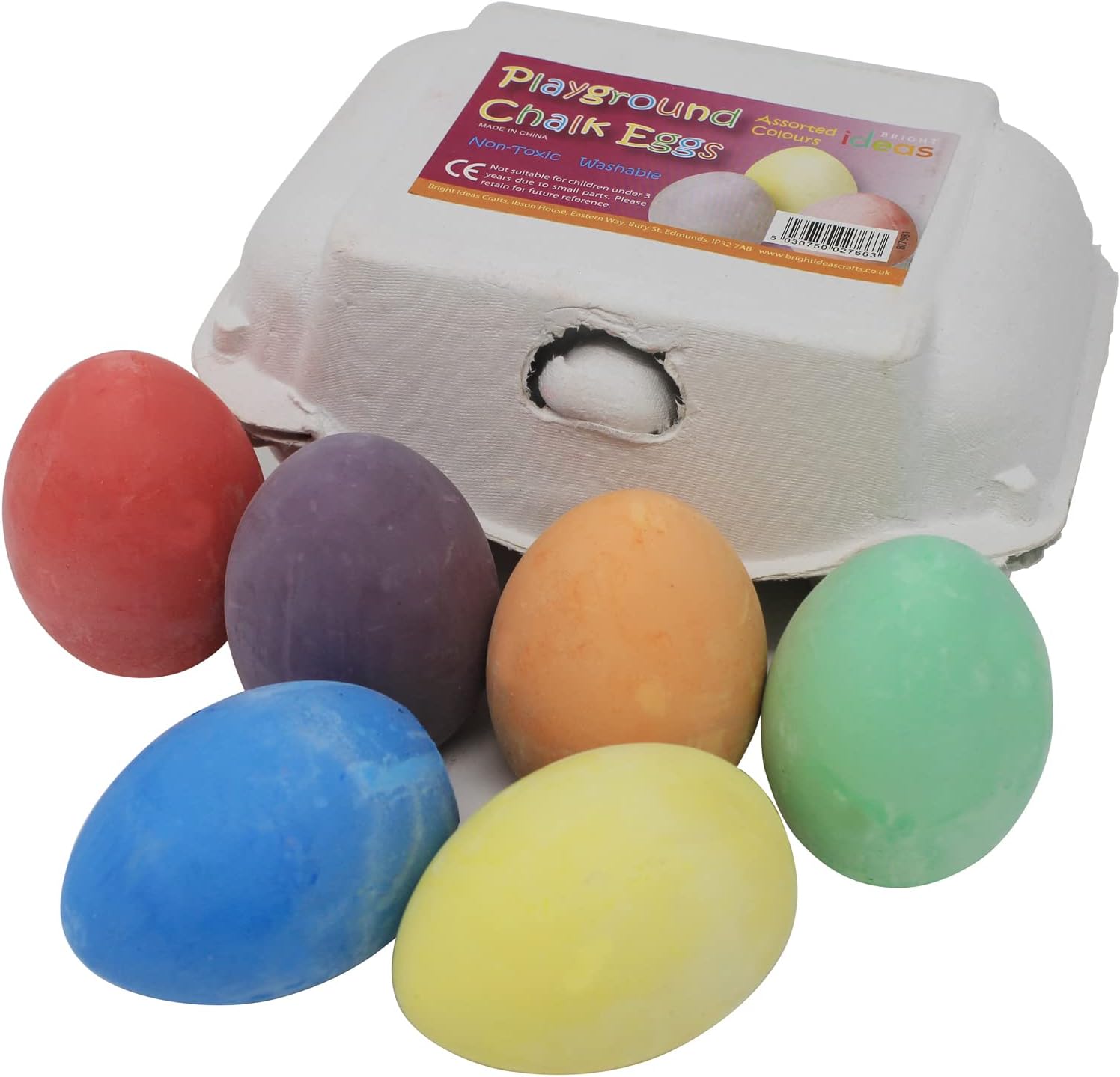 PK06 7cm Egg Shaped Chalks, Bright Coloured Playground Chalk for Children, Bright Washable Sidewalk, Pavement, Blackboard Chalk 6 Assorted Colours, Assorted Chalks. BI7981.