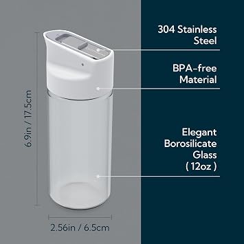 KITCHENDAO Glass Creamer with Fresh-Keeping Lock Mechanism, Drip-free Spout, 12 oz Milk Pitcher with Lid, Borosilicate Glass Creamer Container, Dishwasher Safe