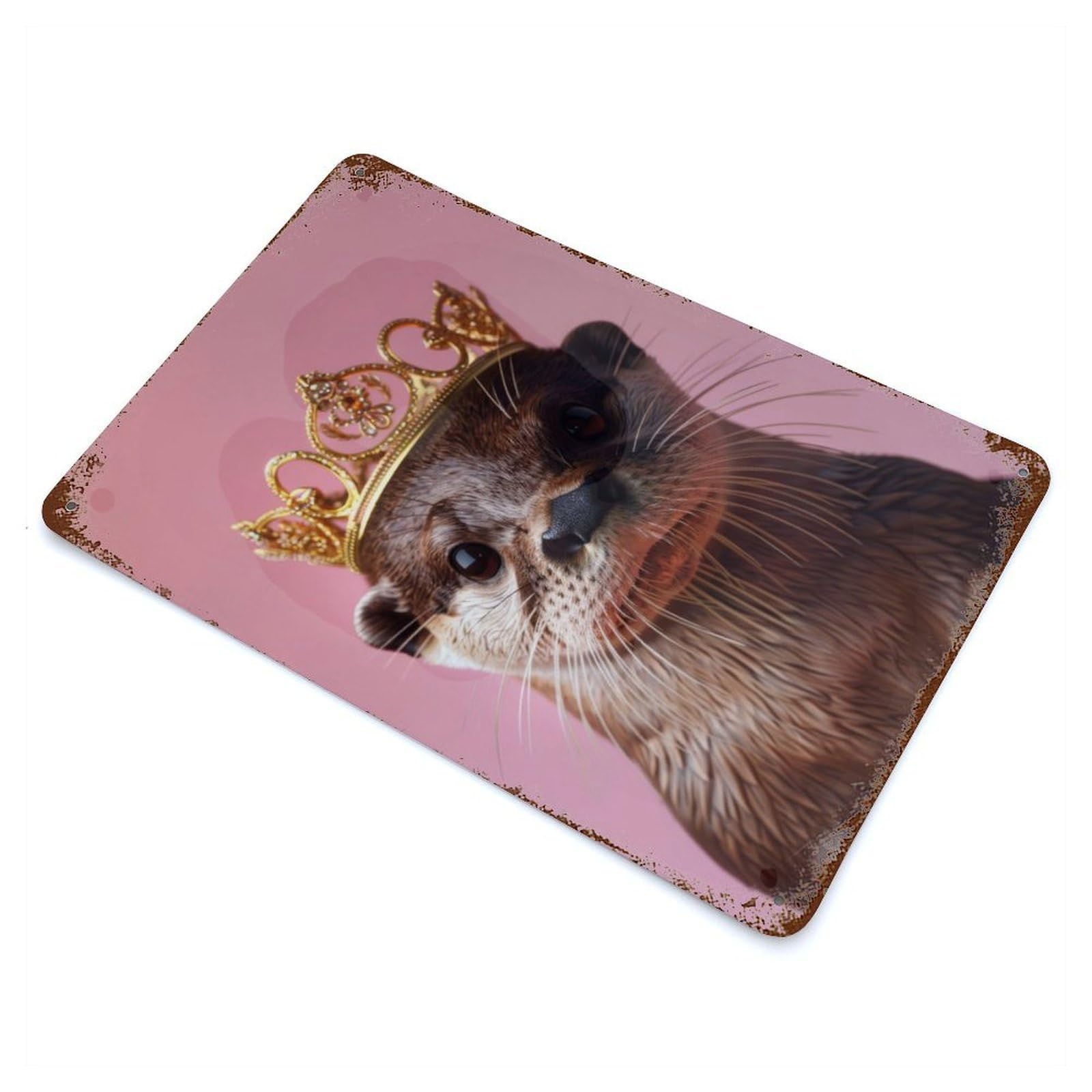 Otter King Rust Effect Tin Sign 11.8"x7.9", Retro Wall Decor for Patio, Garden Room And Bar Decor