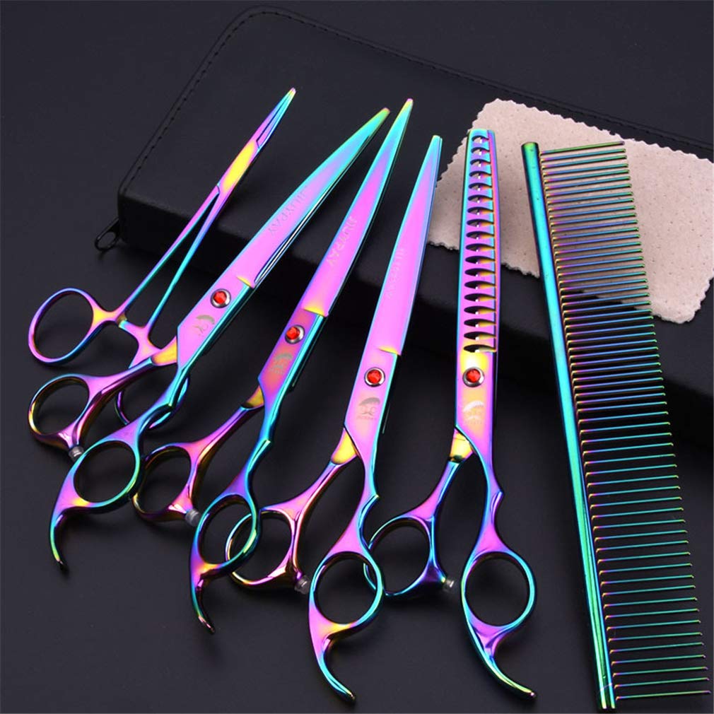 Professional 7.0 Pollici Pet Grooming Forbici Kit, Capelli 6Pcs Pet Trimmer Kit in Acciaio Inox Haircut Tools, per Il Gatto del Cane E più Animali Domestici,Blu