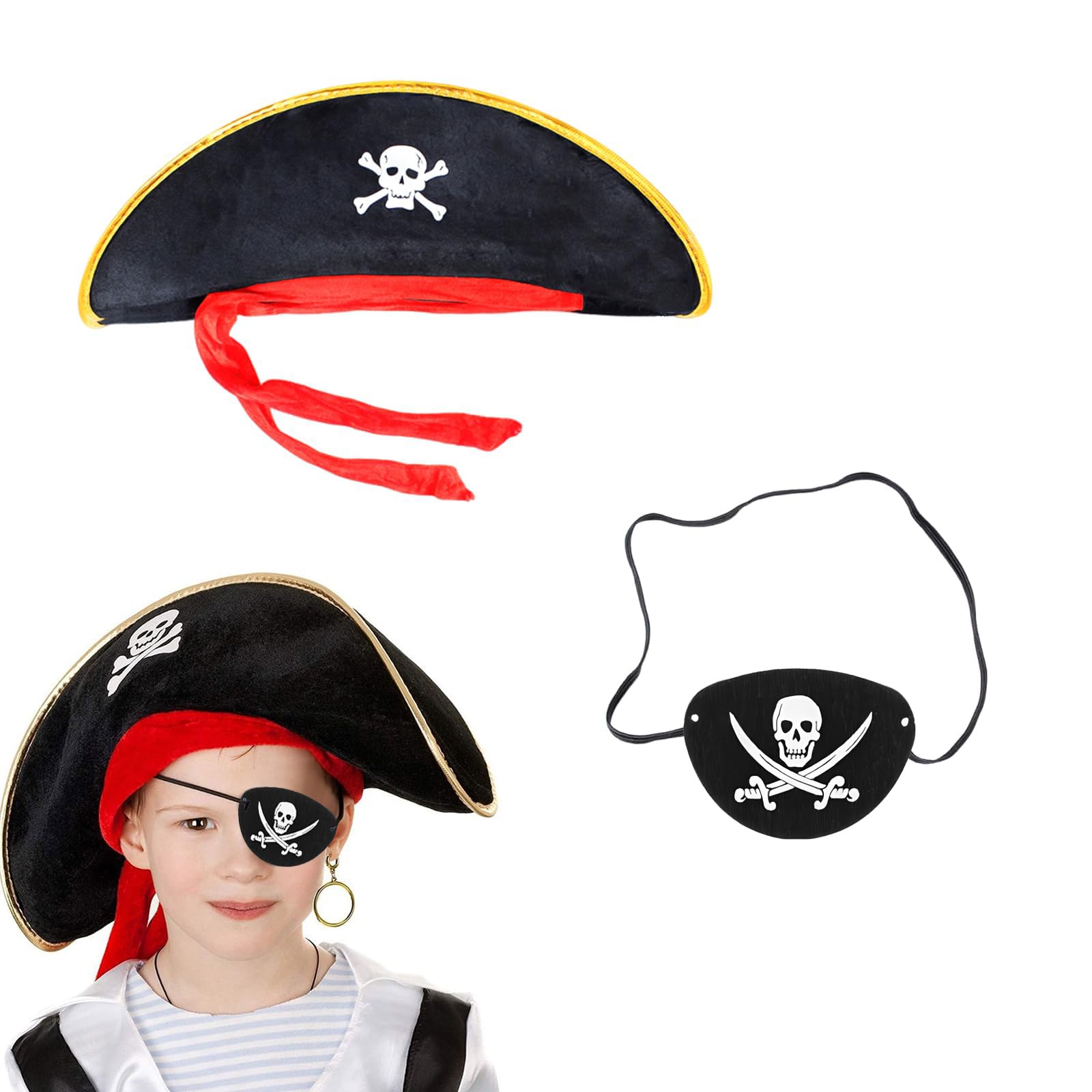 Ximinwzm Pirate Accessories, Pirate Hat and Pirate Eye Patch, Pirate Hat for Adult, Halloween Captain Costume Accessory, Pirates Hat Theme Party Supplies Role Cosmetic Accessories