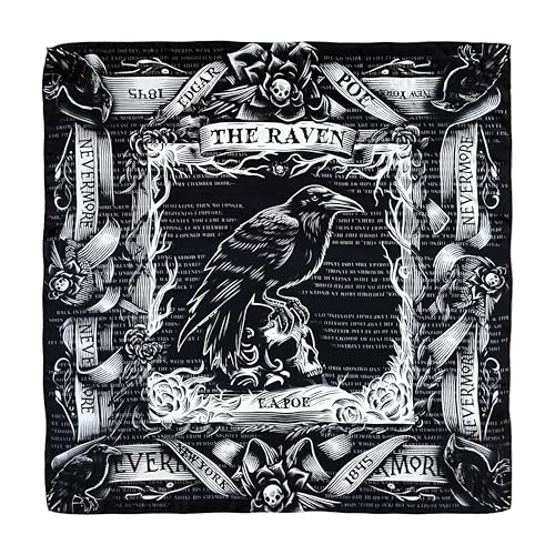 Universal Zone Raven by Edgar Allan Poe Square Satin Scarf - Black Goth Gothic Shawl with Nevermore Pattern