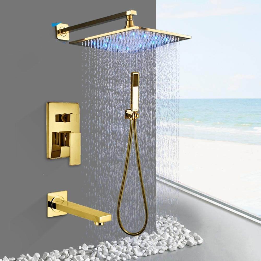 Zestaw baterii 30 cm d opady deszczu LED głowica prysznicowa ramię prysznicowe zawór mieszający kran - 30 cm