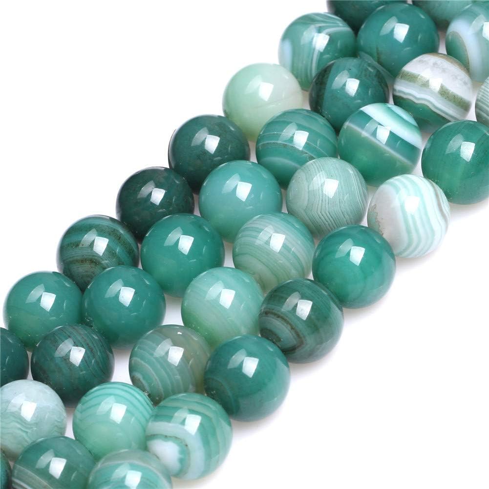GEM-Inside 12mm Banded Green Agate Round Gemstone Semi Precious Loose Beads for Jewellery Making 15''