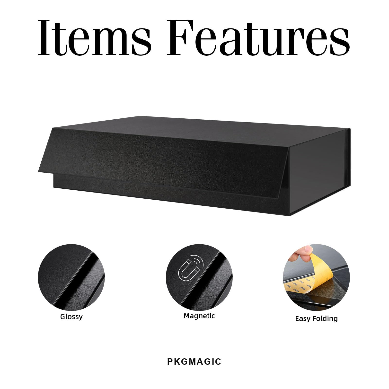 PKGMAGIC 5 Geschenkboxen, extra groß, 43,18 x 27,94 x 10,16 cm, extra große Geschenkbox, mit Deckel, Geschenkbox für Kleidung und große Geschenke (schwarz)