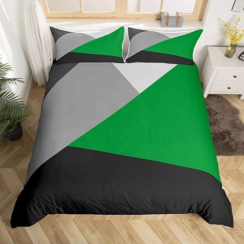 Erosebridal Juego de funda de edredón con diseño geométrico de retazos, tamaño individual para niños, adolescentes y adultos, color verde, negro y