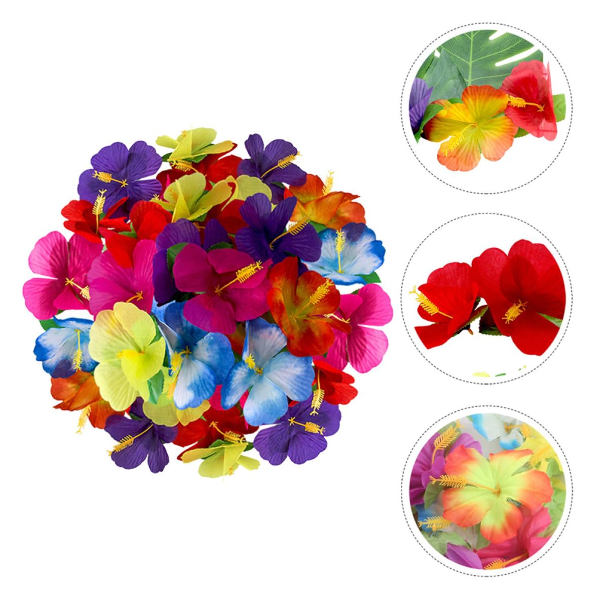 SHERCHPRY 72 Stück Künstliche Hibiskusblüten aus Stoff als Sommerfest Dekoration für Hawaii Party und Fotorequisiten ohne Bewässerung Zufällige Farbe