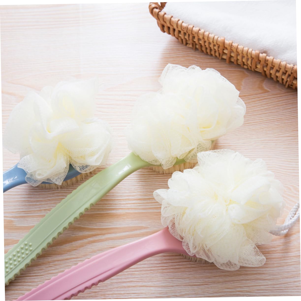 Healeved 3 Pezzi Spazzola Esfoliante Per La Schiena Per La Doccia Spazzola Per Il Corpo in Spugna Di Luffa Naturale Con Manico