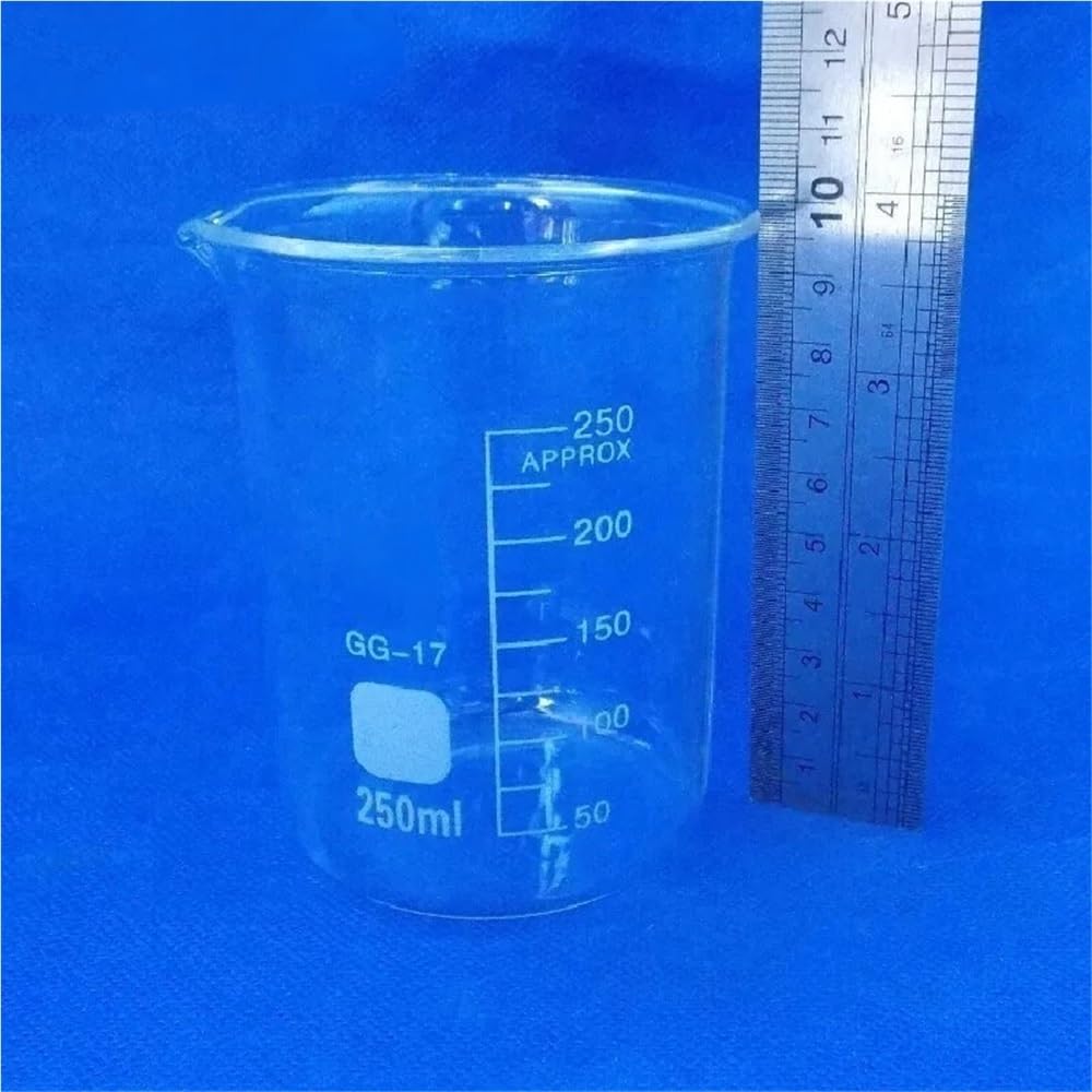 Probeta graduada de vidrio, Vaso de precipitados forma baja borosilicato transparente 250 ml con taza medidora GG-17 del canalón 70x98 mm