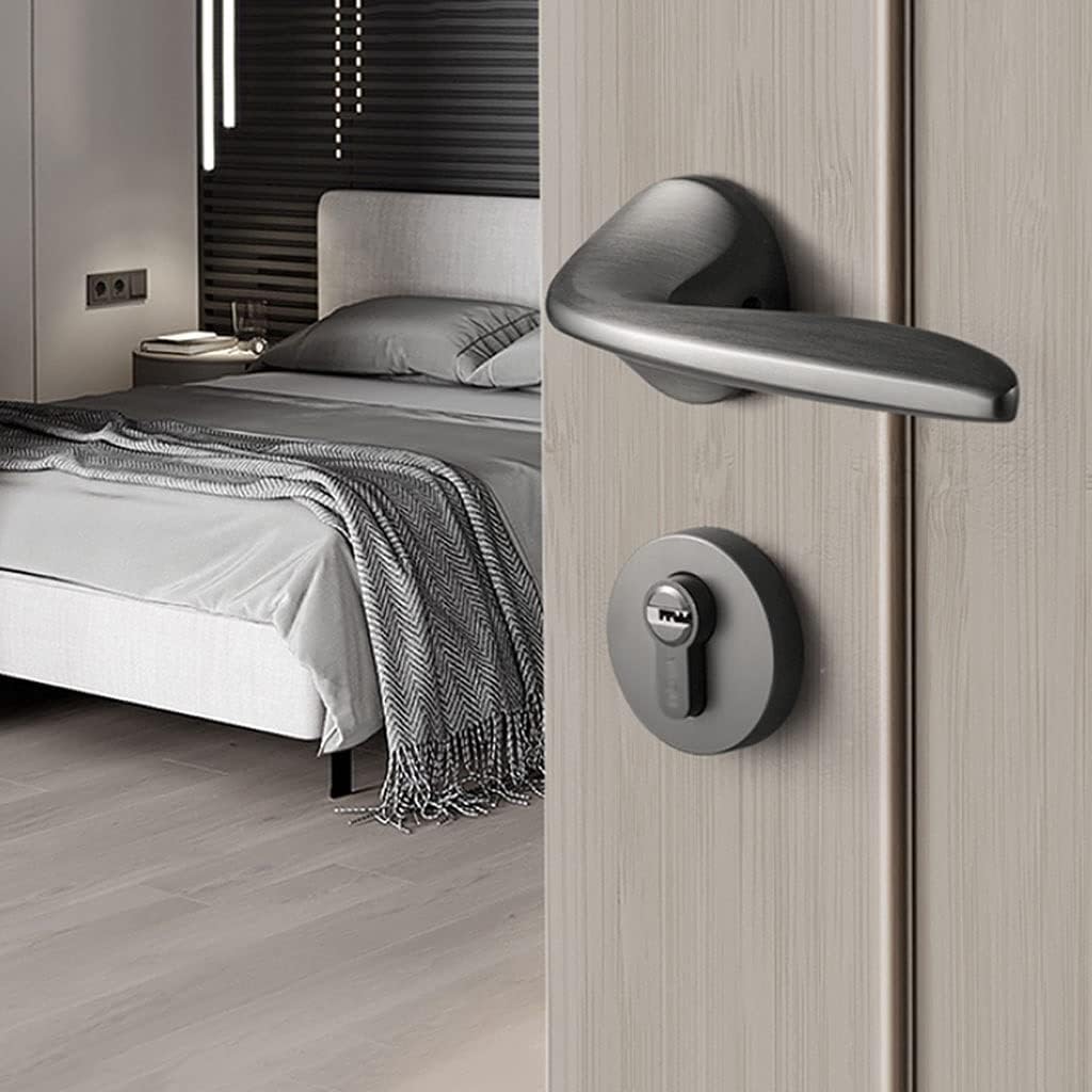 Door Knob Lever Mute Magnetic Door Lock Door Levers Gray-Black Door Handle with Key for Bedroom Bathroom Study Office Door Lock with Handle (Color : Gray and Black Cover B 35-50mm)