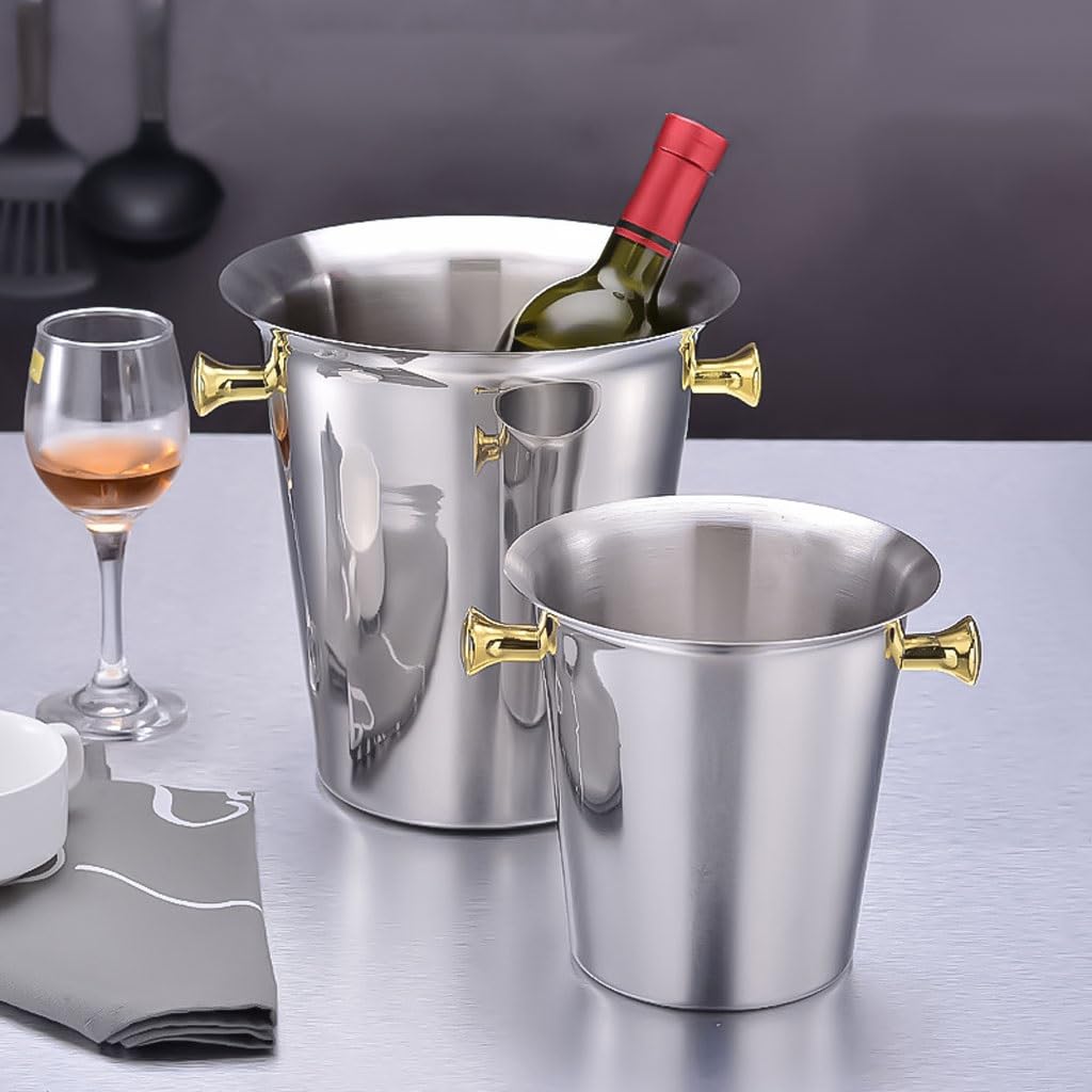 Secchio per birra con manici per il trasporto, in acciaio inox, lungo e stretto, per feste, vino, birra, club, bar, matrimoni, porta ghiaccio (oro, 2 l)