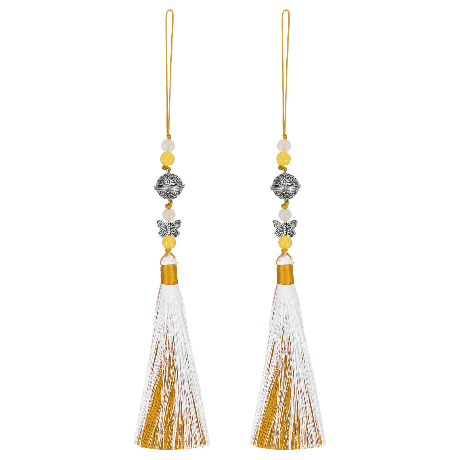Pendentifs avec pompons jaunes bricolage | Cloches classiques 25 cm décoration d'intérieur fait main