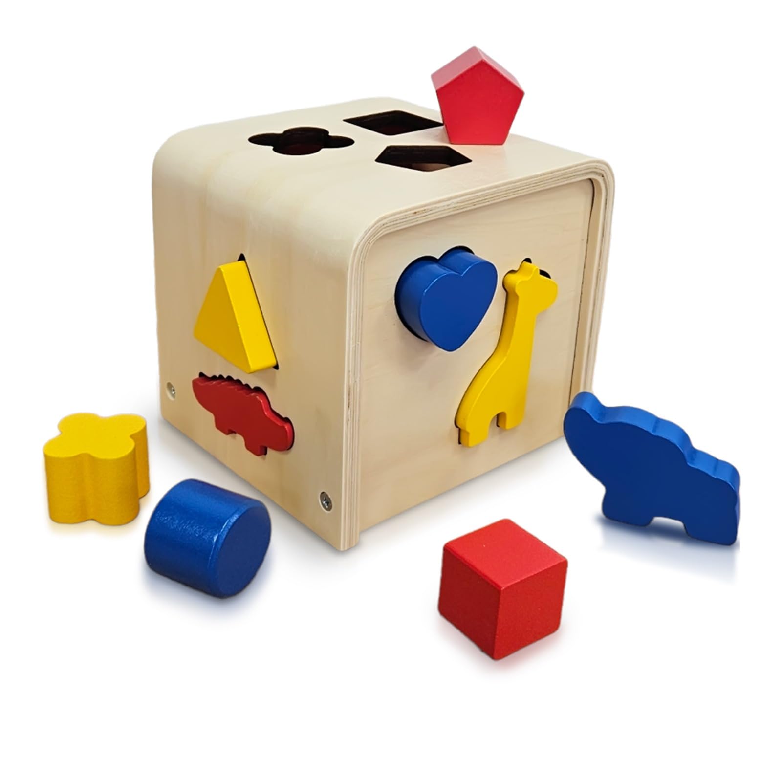 By Kii Wooden Shape Sorter with Primary Colours Montessori Toy 12M+ for Toddlers & Kids