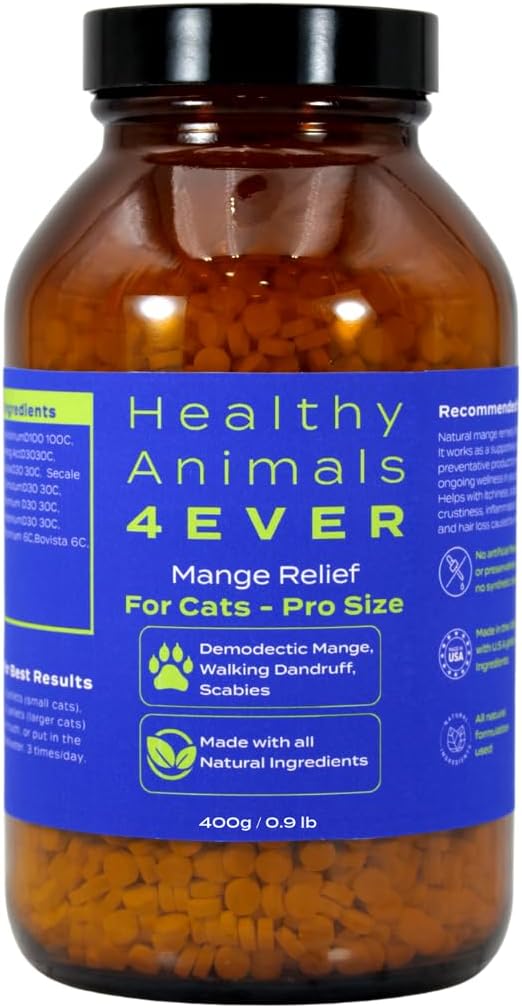 HA4E - Mange Relief for Cats - Treatment for Itchiness, Scabs, & Hair Loss Caused by Mites - All-Natural, Homeopathic, Non-GMO, Gluten, Preservative & Chemical Free - Pellets, Pro Size (Extra Large)