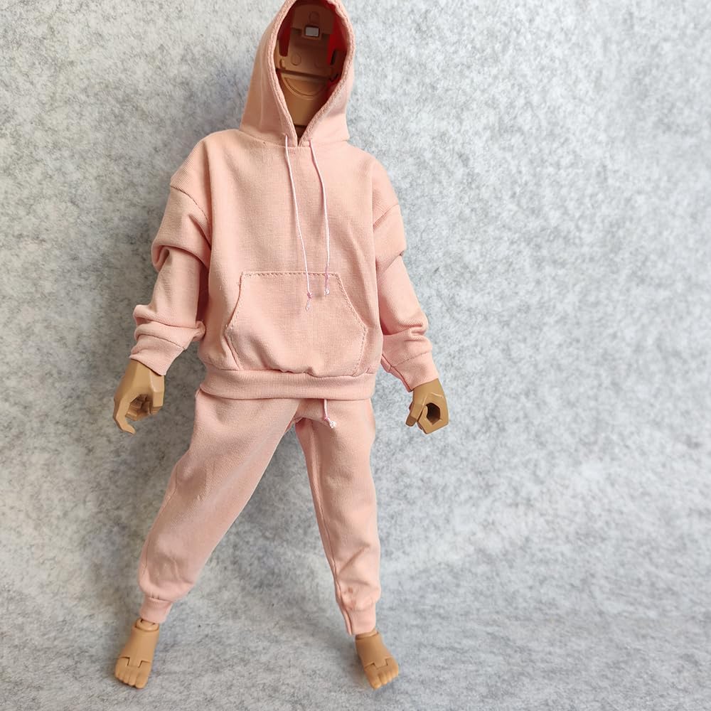 1/6 Custom Scale Man Hoodie + Trousers Pant Outfit for 12" Male Action Figure Doll Clothes (Pink)